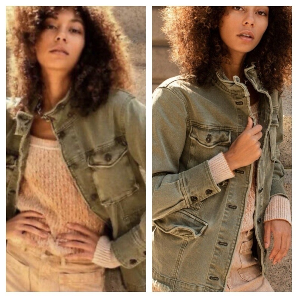 Free People Harley Military Shirt Jacket Army Olive Green Womens Size XS